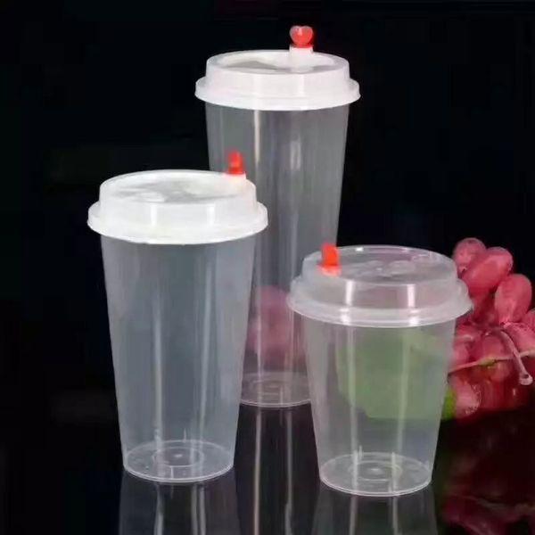 Eco Friendly Cold Drink Cups , Disposable Juice Glasses With Lid 20oz Pp