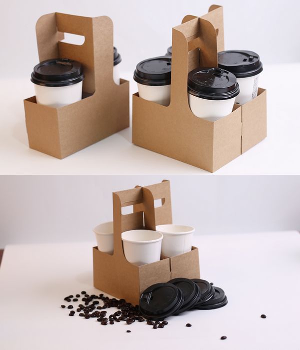 Eco Friendly Disposable Coffee Cup Carrier Coffee Kraft Paper Cups Holder