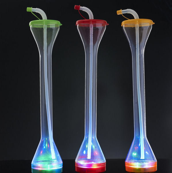 900ml PET slush yard cups with lids and straws customized logo