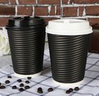 Black Ripple Wall Disposable Paper Cup With Lids Double Wall Customized Color