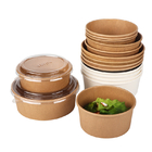 Disposable 350ml Food Packing Container Kraft Paper Salad Bowl With Lid