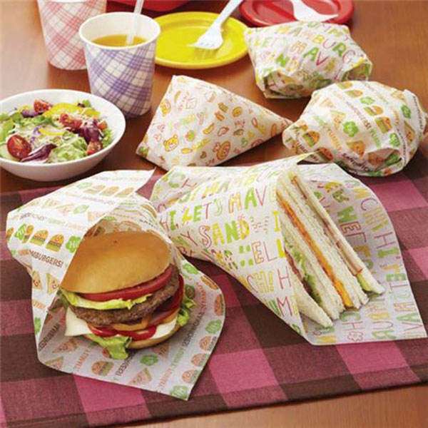 Custom printing wrapping greaseproof food grade paper for hamburger sandwich aluminium foil packaging