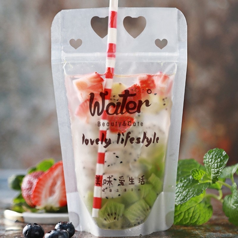 750ml, 1000ml Customized Standing Translucent Drink Pouch bag With Straw, full color printing