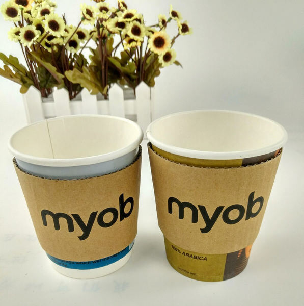 Customizable Beverage Cup Sleeve Disposable Kraft Cardboard Coffee Tea Holder With Brand Logo Printed Design