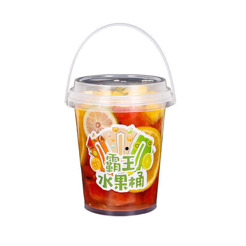 1000ML Giant Fruit Tea Bucket Cup - Disposable Handheld Snack & Drink Container, Large Capacity Boba Milk Tea Tub with Handle