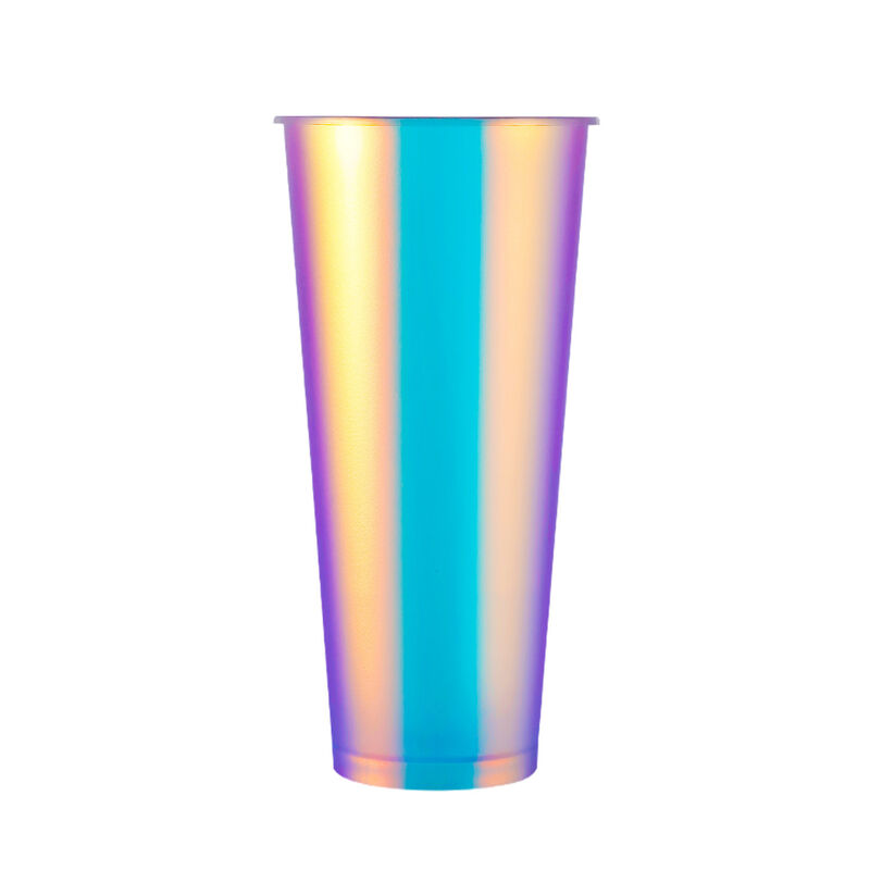 Custom Logo IML Injection Molded Coffee Cups – Rainbow Film Plastic Beverage Cups with Lids, Disposable