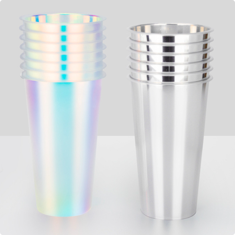 Custom Logo IML Injection Molded Coffee Cups – Rainbow Film Plastic Beverage Cups with Lids, Disposable