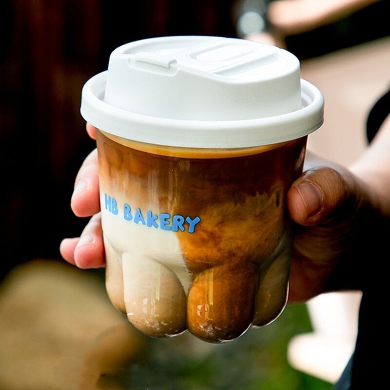 Cute and Creative Cat Claw Cup Disposable Coffee Cup with Lid Transparent High Beauty Cold Drink Milk Tea Cup