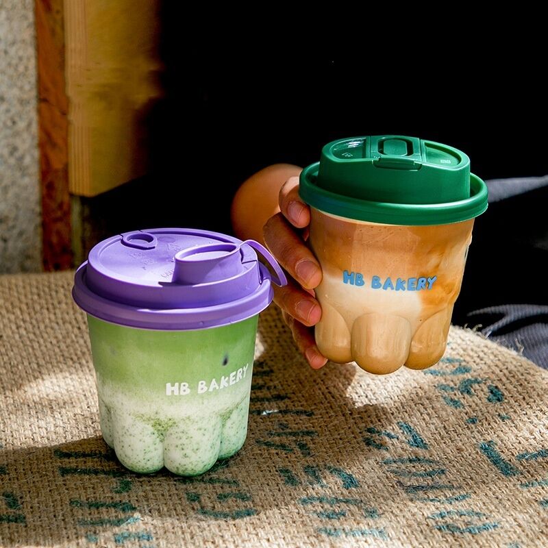 Cute and Creative Cat Claw Cup Disposable Coffee Cup with Lid Transparent High Beauty Cold Drink Milk Tea Cup