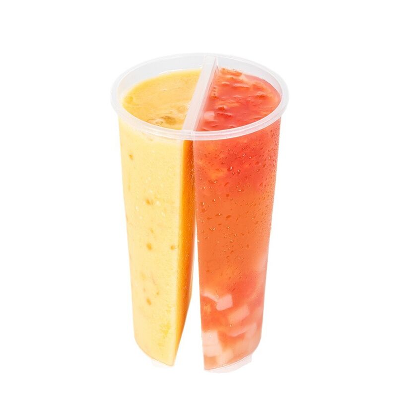 Wholesale 95mm Caliber Dual Compartment Share Cup – Double-Sided Split Plastic Cup with Lid for Boba Tea, Juice & Mixed Beverages