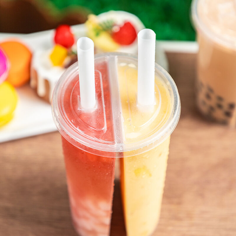 Wholesale 95mm Caliber Dual Compartment Share Cup – Double-Sided Split Plastic Cup with Lid for Boba Tea, Juice & Mixed Beverages