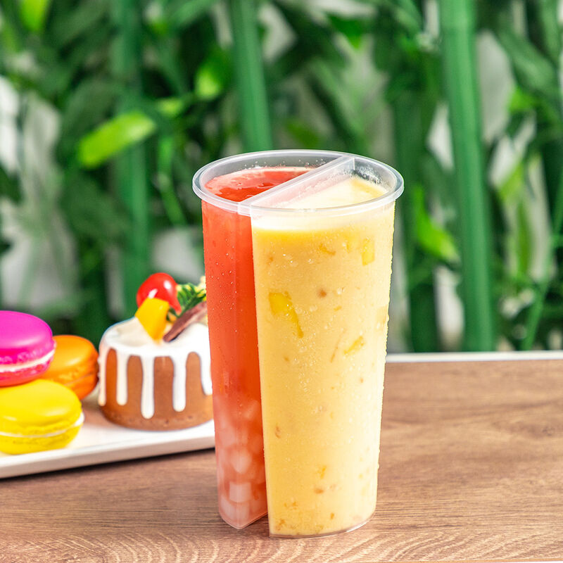 Wholesale 95mm Caliber Dual Compartment Share Cup – Double-Sided Split Plastic Cup with Lid for Boba Tea, Juice & Mixed Beverages