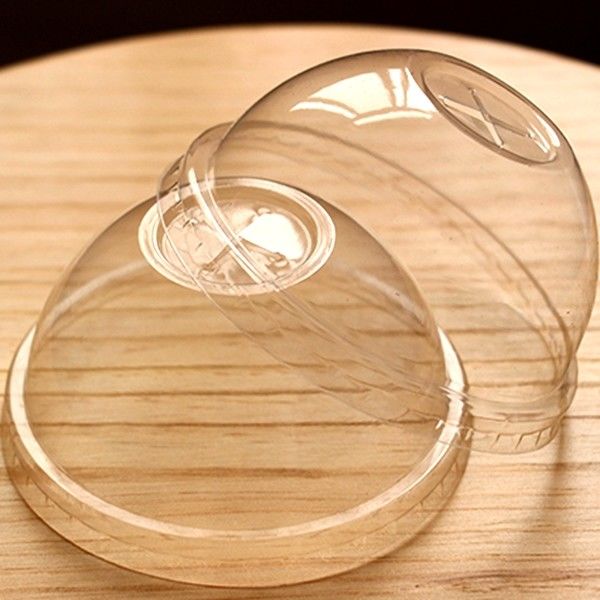Dome Compostable Coffee Lids For Pet Cups , Plastic Dome Lids 90mm Transparent
