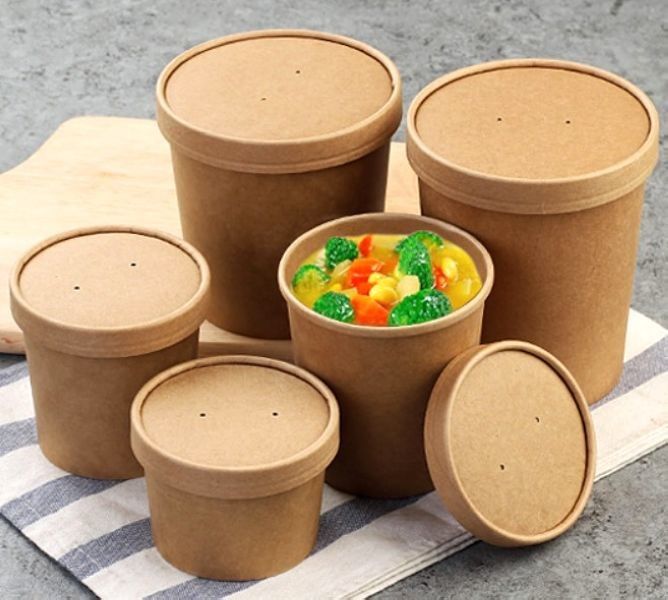 8 Oz Food Takeaway Containers Kraft Paper Soup Bowl Fruit Pizza Soup Safety
