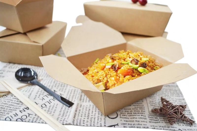 Custom Design Paper Takeaway Box Print Recycled Kraft Paperfolding Meal Food Box