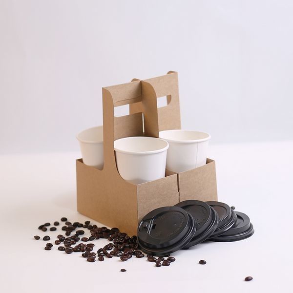 Disposable Coffee Cup Carrier Kraft Paperboard Paper Cup Holder Take Away Carrier