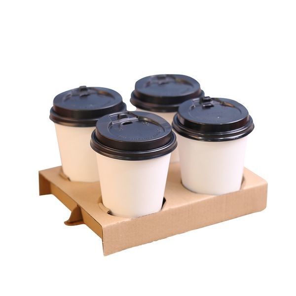 Disposable Coffee Cup Carrier Kraft Paperboard Paper Cup Holder Take Away Carrier