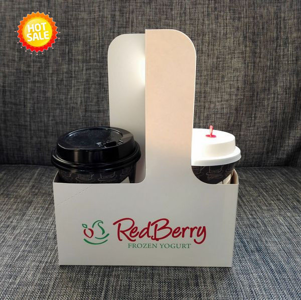 Eco - Friendly Disposable Coffee Cup Carrier Coffee Kraft Paper Cups Holder