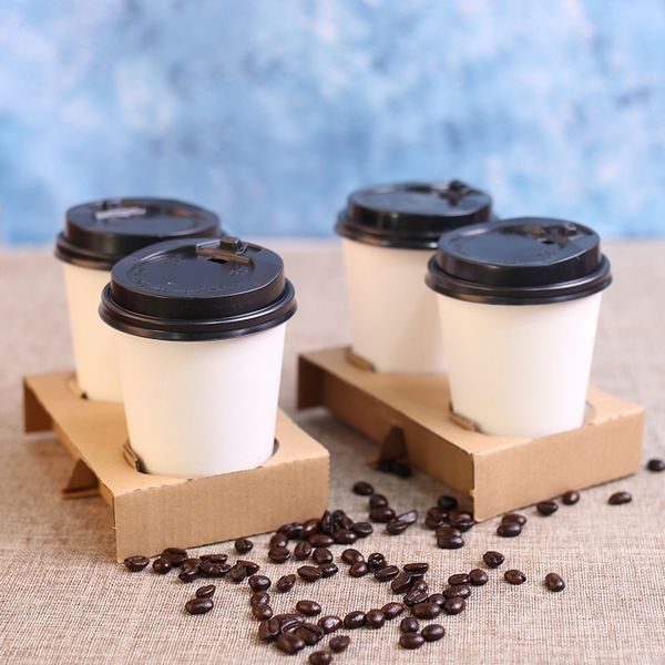 Custom Logo Reusable Cup Carrier , Coffee Mug Carrier Recycle Brown Kraft Paper