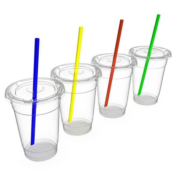 16oz PP PET Disposable Smoothie Cups Biodegradable Drinking Cups With Lids And Straws