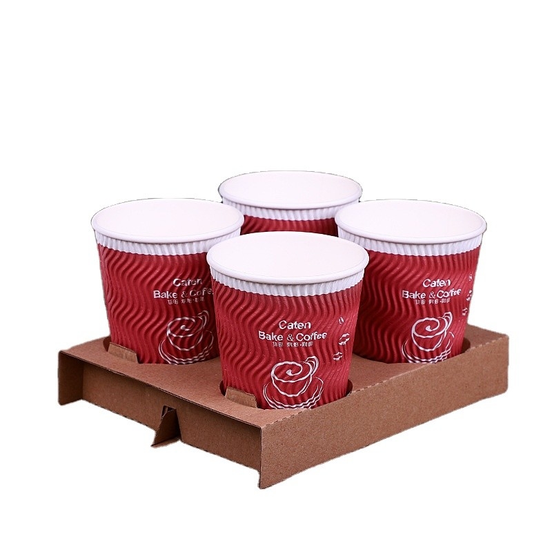 4 Cups Kraft Paperboard Disposable Paper Cup Holder Biodegradable