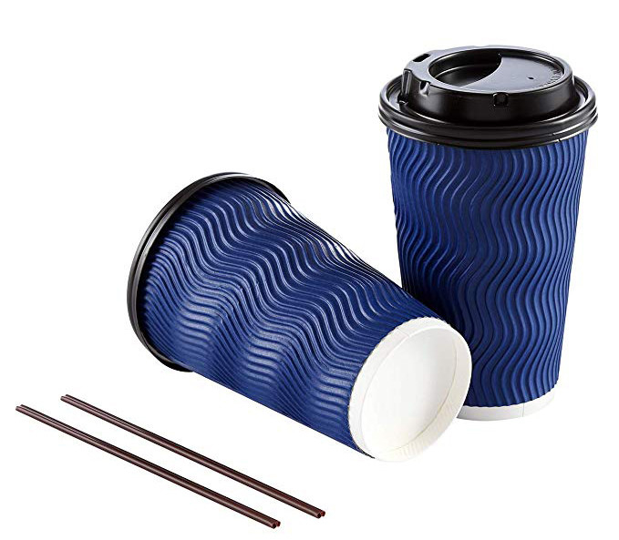 8oz Double Wall Disposable Paper Cup Ripple Paper Cups With Lids
