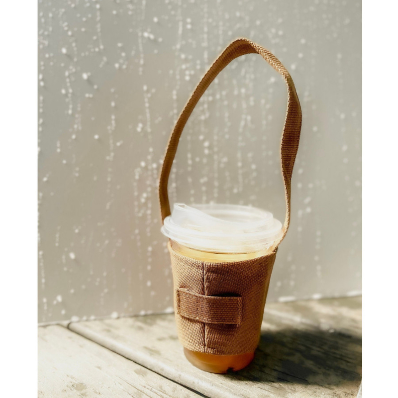 8*6cm  Foldable Canvas Coffee Cup Holder With Straw Pockets