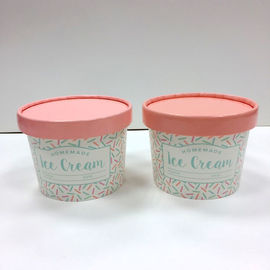 Printed Paper Ice Cream Cups 16 Oz Customized With Lids Food Grade Paperboard