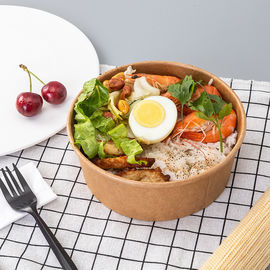 Take Away Disposable Food Containers Kraft Paper Salad Bowl With Pet Lid