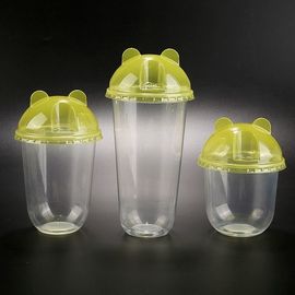 PP Material Plastic Cup Lid Bear Shape Heat Resistant With X Hole For Straws